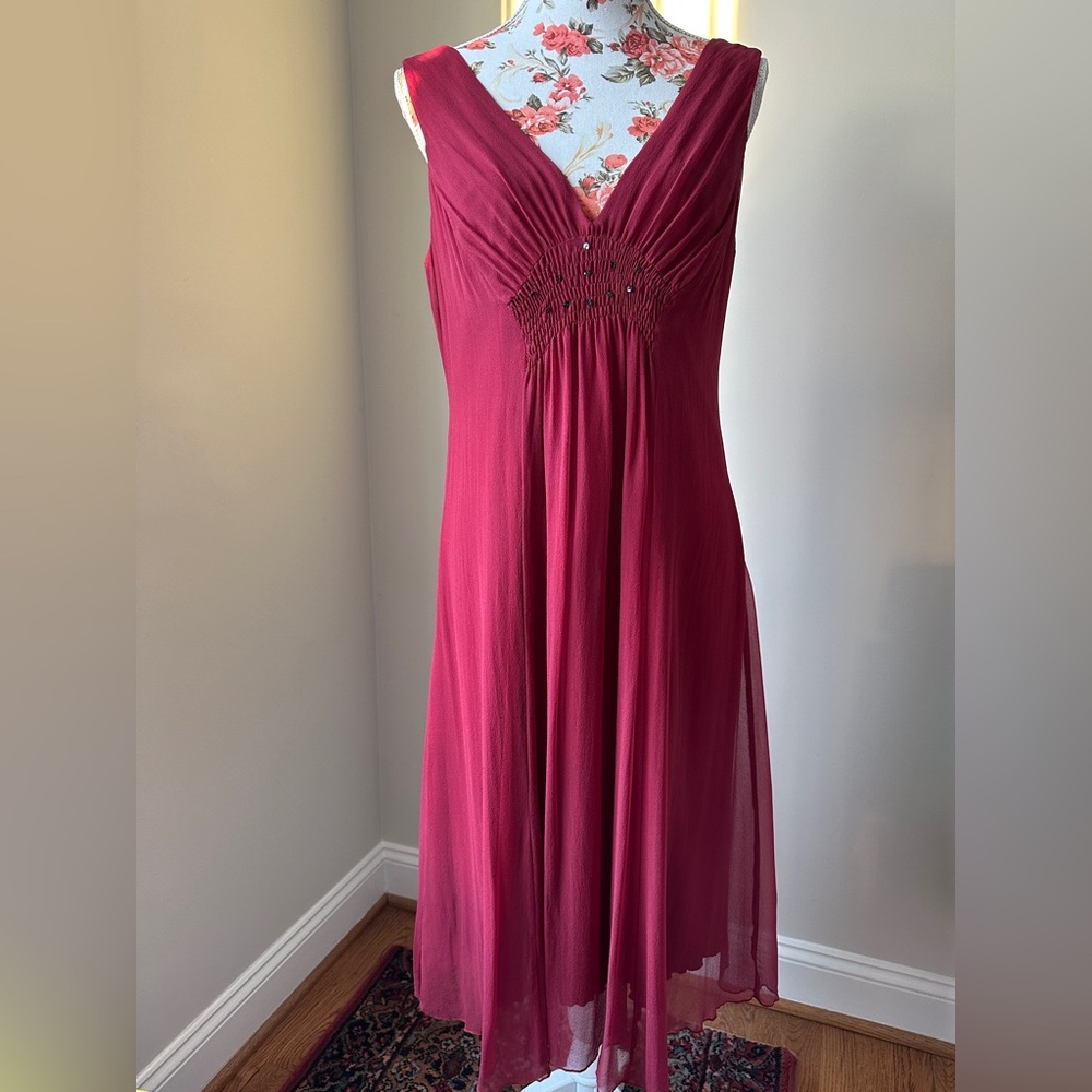 Vintage Red Silk Dress Jonathan Martin Studio Sleeveless Sequins Size 10